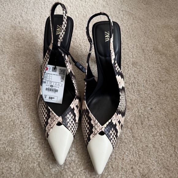 ZARA ANIMAL PRINT SLINGBACK HEELS SNAKE - Picture 4 of 5